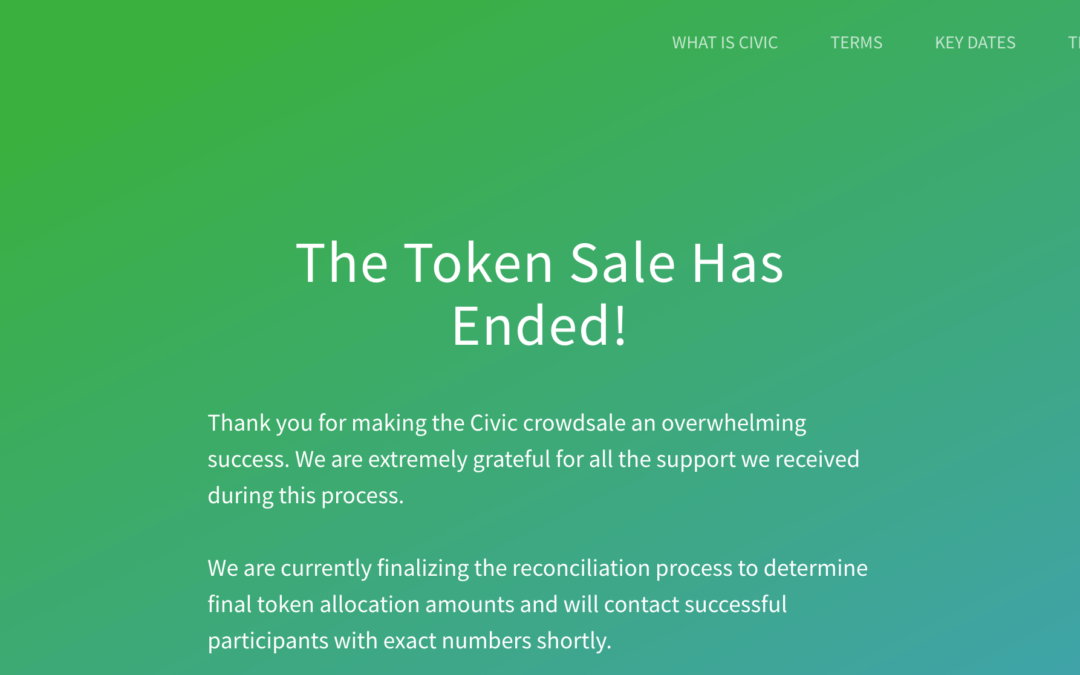 Identity Start Up “Civic” sells $33 million in digital currency tokens in public sale